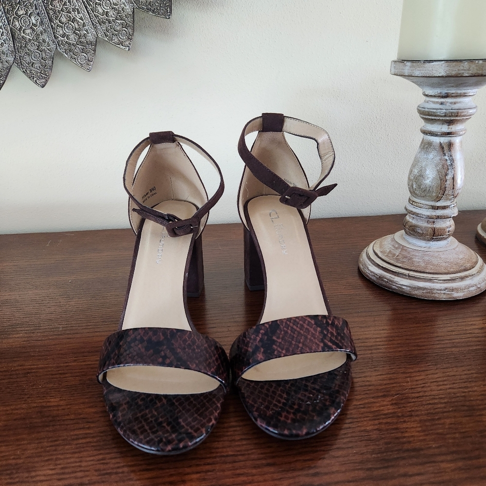 Snake Print And Suede Sandals